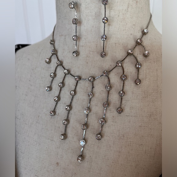 Vintage Waterfall Rhinestone Necklace W/ Matching Earrings - Picture 4 of 4